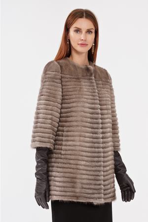 Норковая шуба с отделкой натуральной кожей Virtuale Fur Collection 245035