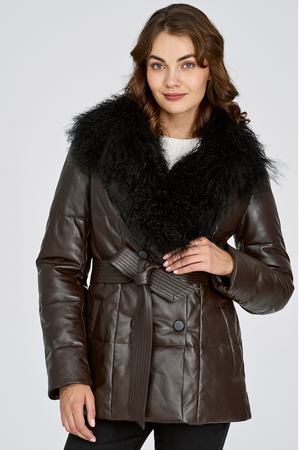 Утепленная кожаная куртка с отделкой овчиной La Reine Blanche 26756