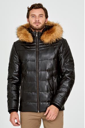 Утепленная кожаная куртка с отделкой мехом енота AL FRANCO 26749