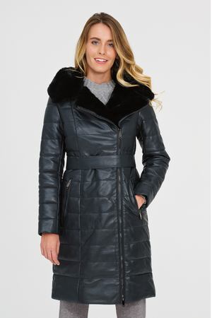 Утепленное кожаное пальто с отделкой мехом кролика La Reine Blanche 33727 купить с доставкой