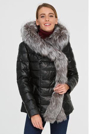 Утепленная кожаная куртка с отделкой мехом чернобурки La Reine Blanche 26755