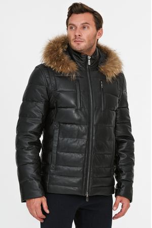 Утепленная кожаная куртка с отделкой мехом енота AL FRANCO 253272 купить с доставкой
