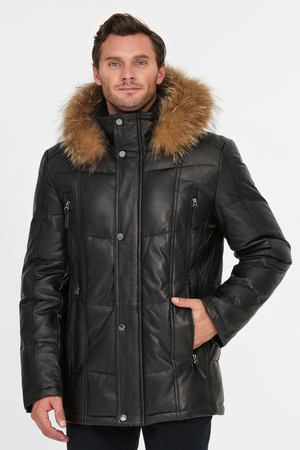 Утепленная кожаная куртка с отделкой мехом енота AL FRANCO 26748 купить с доставкой