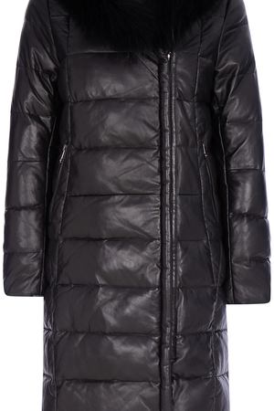 Утепленное кожаное пальто с отделкой мехом енота La Reine Blanche 139786 купить с доставкой