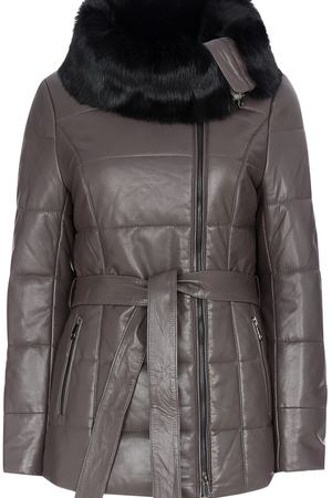 Утепленная кожаная куртка с отделкой мехом кролика La Reine Blanche 139701