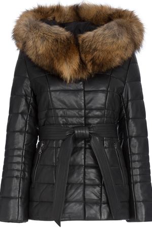 Утепленная кожаная куртка с отделкой мехом енота La Reine Blanche 26750