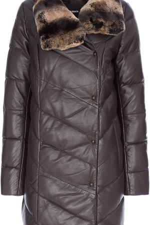 Утепленное кожаное пальто с отделкой мехом кролика La Reine Blanche 139789